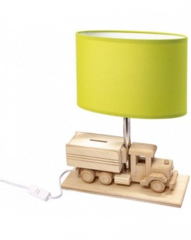 Zielona drewniana lampa biurkowa Ciężarówka Skarbonka