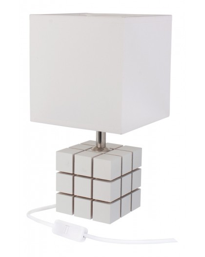 Biała lampa stolikowa drewniana Kostka Rubika